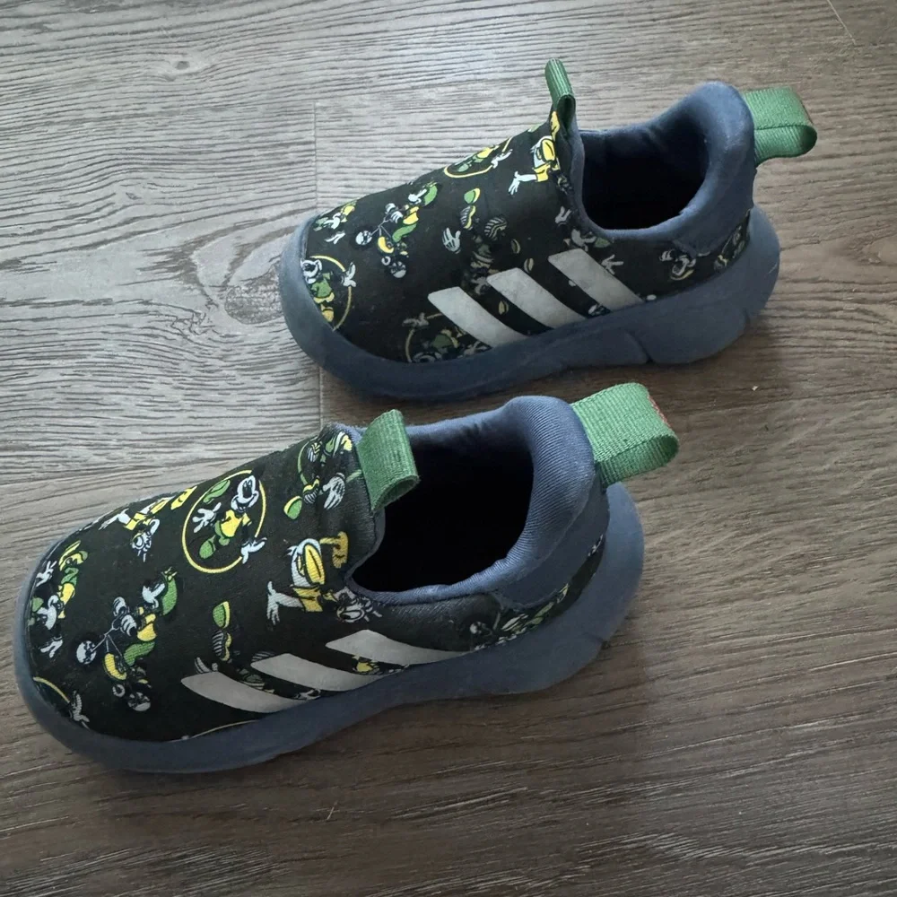 adidas Kids Black Sneakers with Green and Yellow Graphics